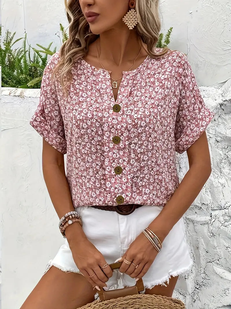 Amara | Elegant Blossom Button-Up Shirt