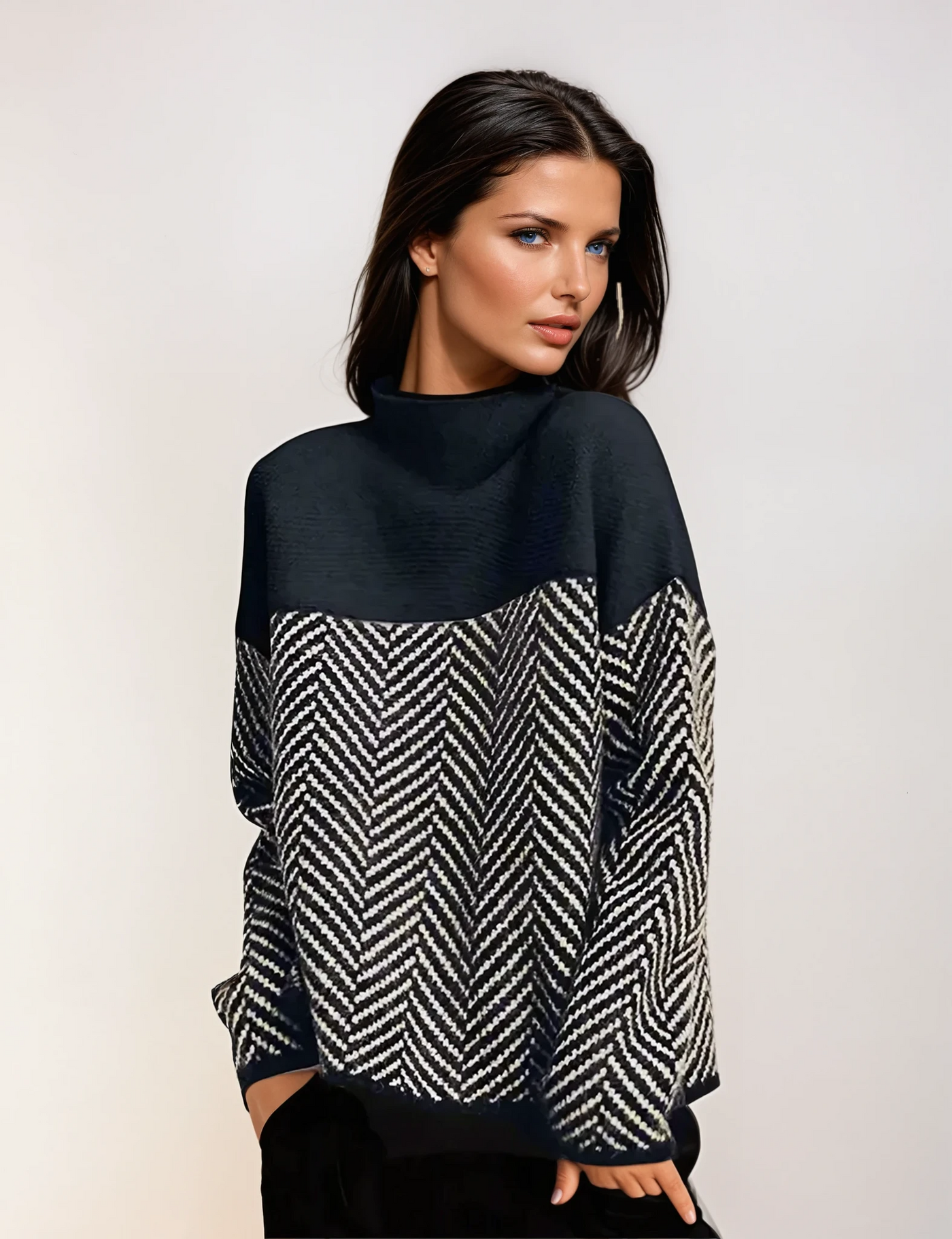 Kath | Chevron Pattern Turtleneck Sweater